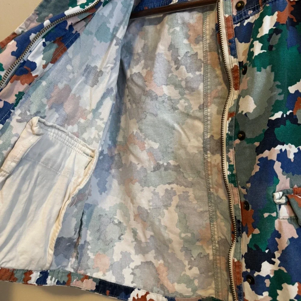 Gymboree Boys Sz Sm 5-6 Multicolor Camo Hooded Canvas Jacket 100% Cotton